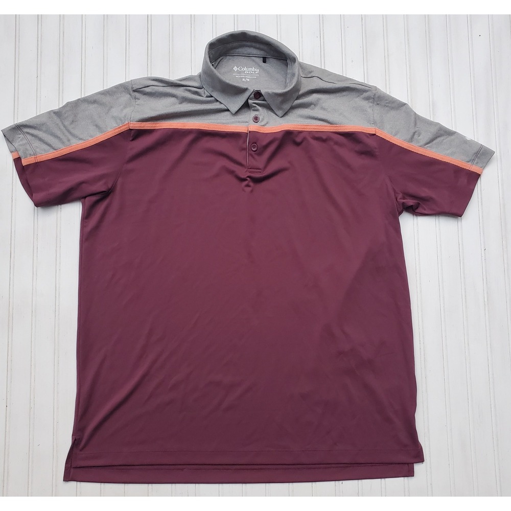 Columbia Golfcore Mens XL Polo Shirt Maroon Grey Colorblock Performance Dadcore